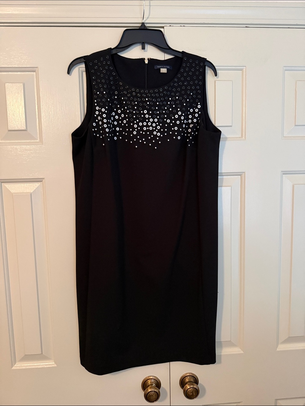 Tommy Hilfiger Black Sleeveless Shift Dress with Silver Embellishments